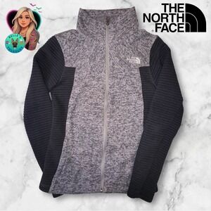 The North Face Hoodie Women's XS Indi Full-Zip Jacket Black Gray Slim Fit Ribbed